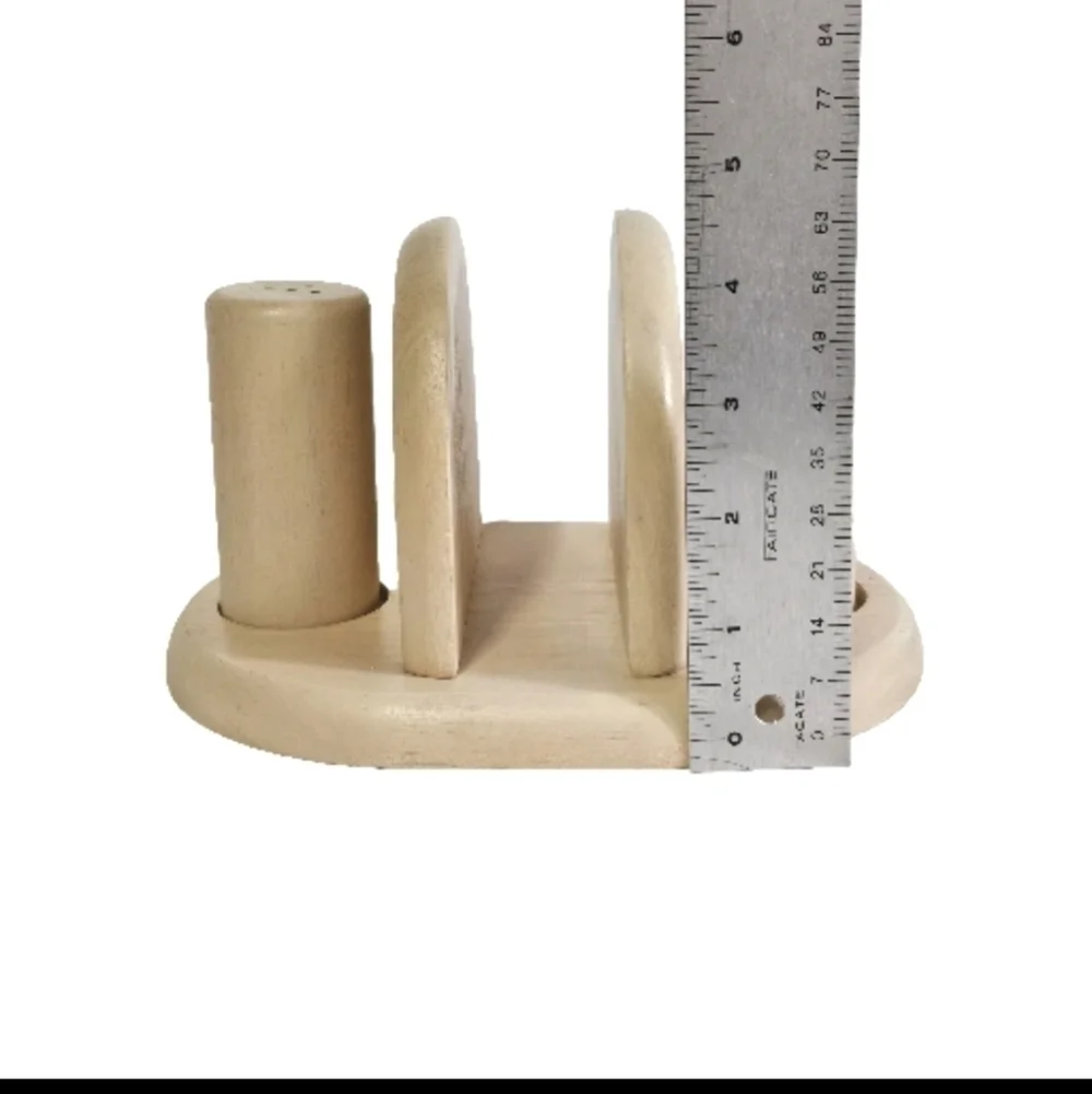 M Kamenstein Salt Pepper Shaker & Napkin Holder Wooden Kitchen Functional Accent